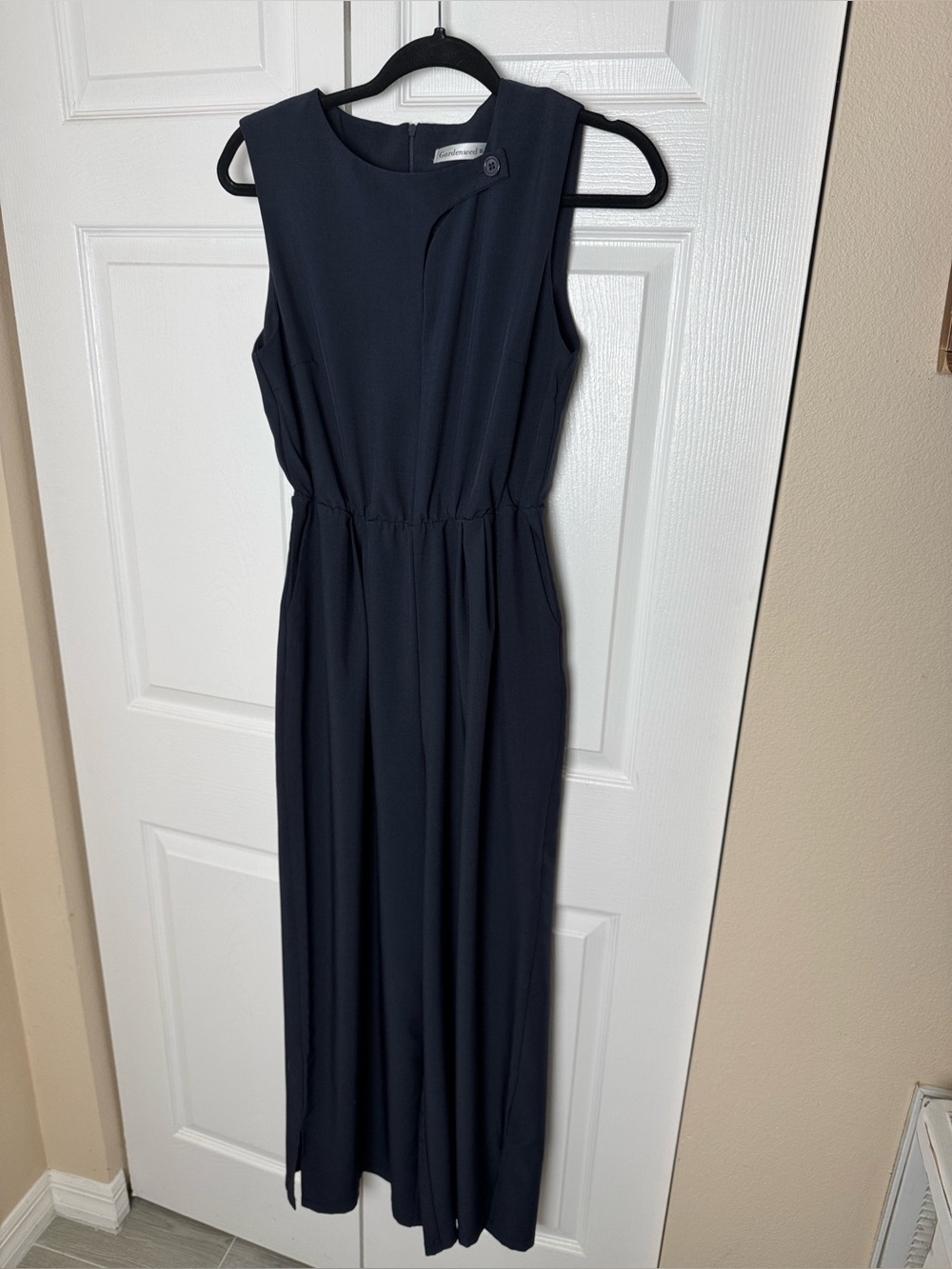 Sleeveless Navy Jumpsuit with Elastic Waist